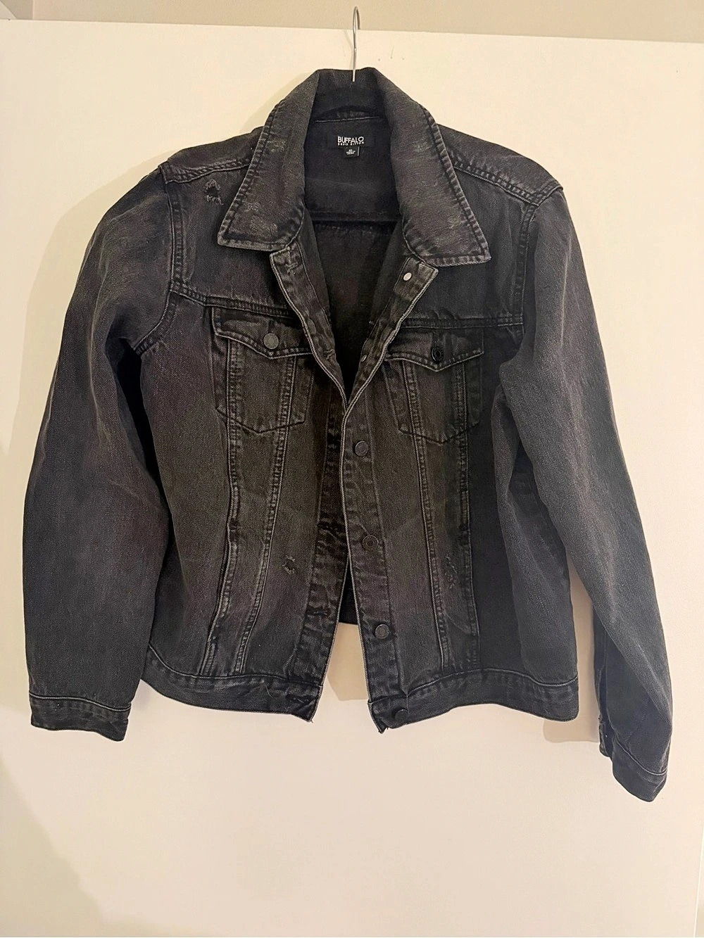 Buffalo David Bitton Distressed Black Denim Jacket Size XL